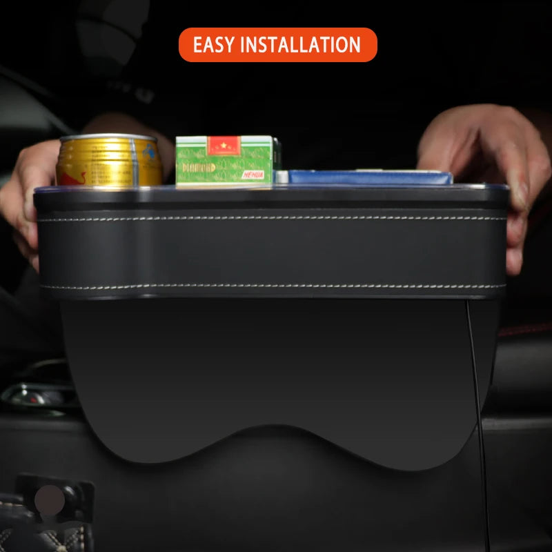Car Seat Gap Filler with LED Lights, Cup Holder & Dual USB Charger, 7-Colour Storage Organizer