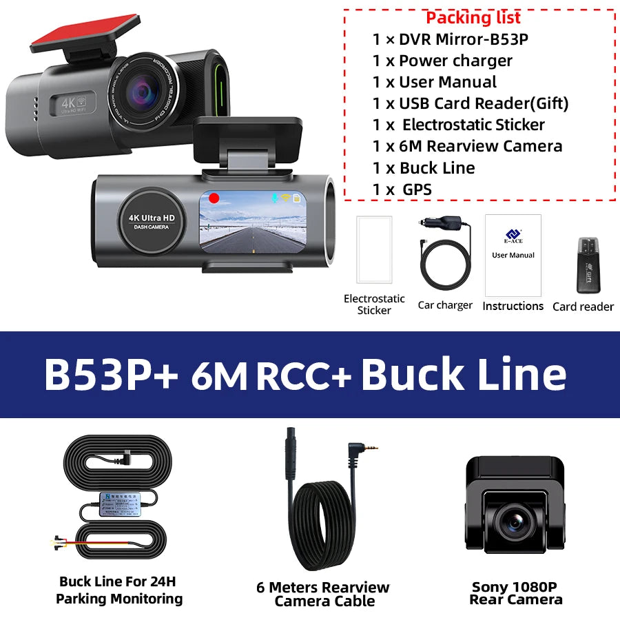 4K Dual Lens Dash Cam with GPS, Night Vision, Wi-Fi & Rear Camera | Car DVR Recorder