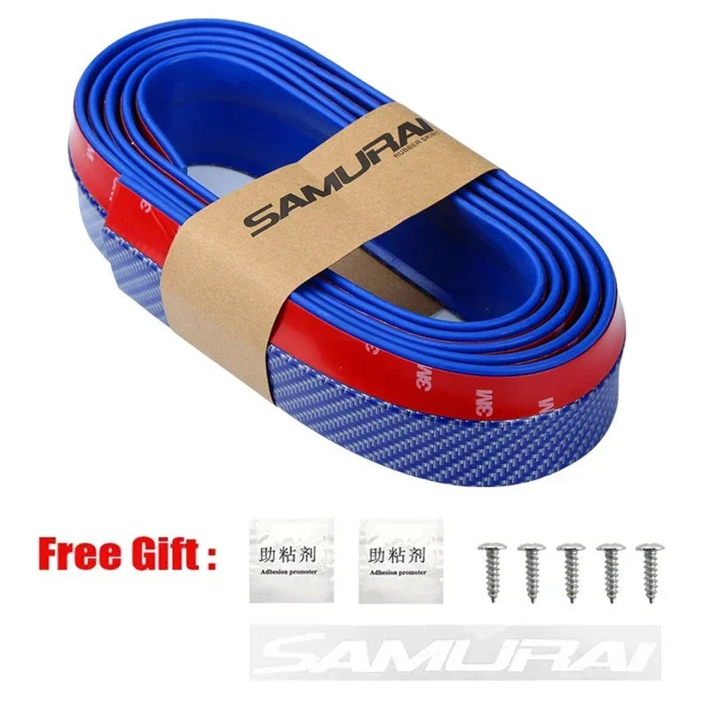 2.5M Universal Carbon Fibre Car Bumper Lip, Anti-Scratch Rubber Spoiler for Front & Side Skirts