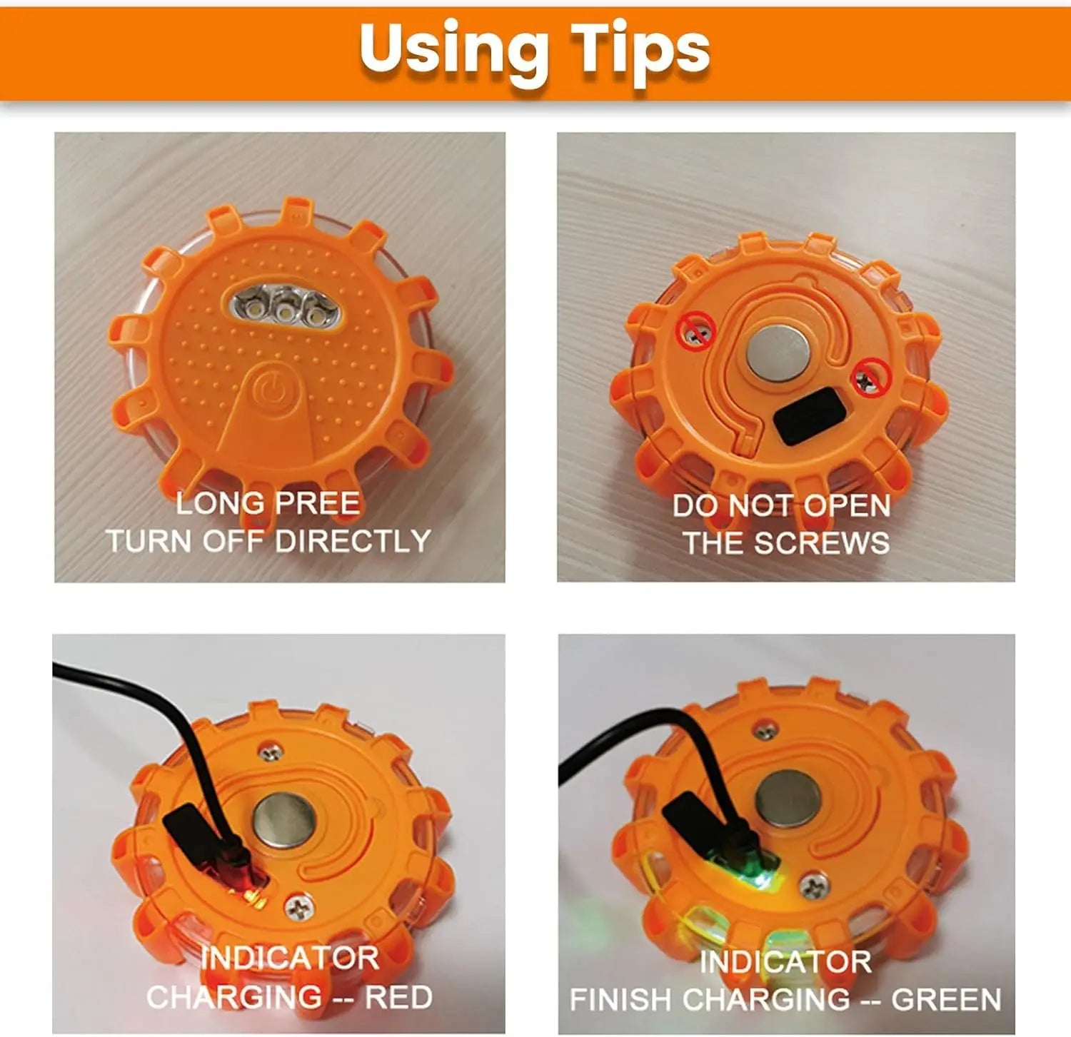 USB Rechargeable LED Road Flares, Magnetic Emergency Warning Lights, 9 Modes, Type-C Flare Kit