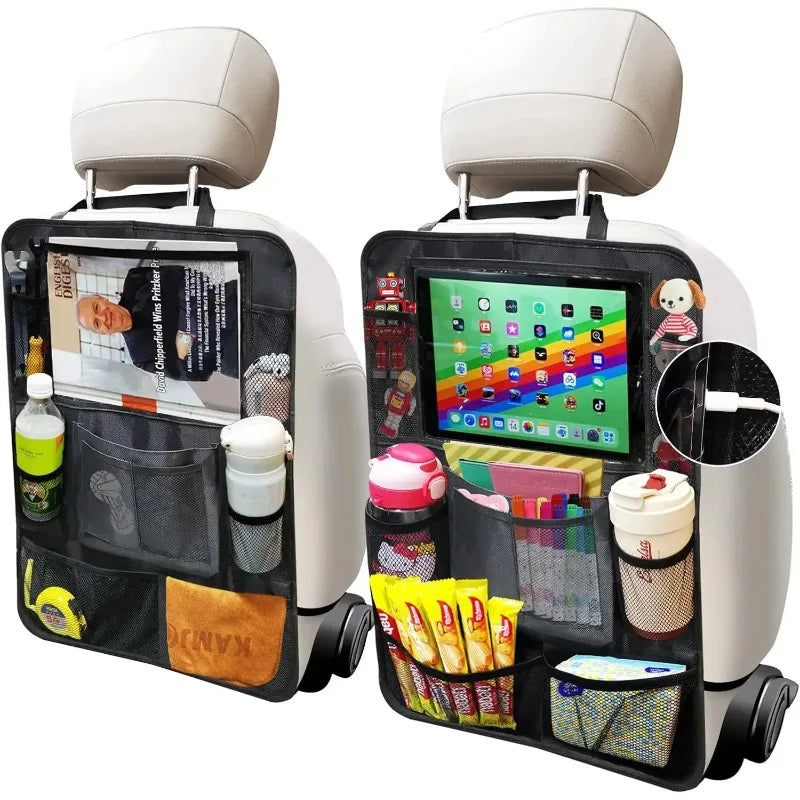2PCS Car Backseat Organiser Kick Mats with Touchscreen Tablet Holder, Back Seat Storage