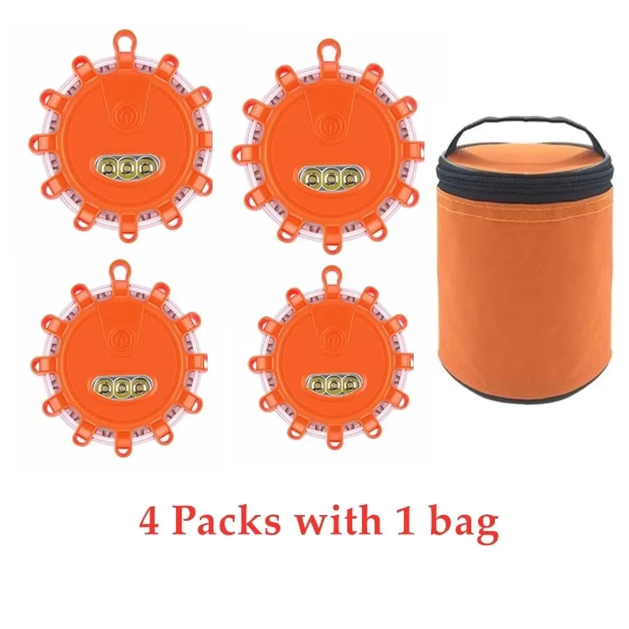 USB Rechargeable LED Road Flares, Magnetic Emergency Warning Lights, 9 Modes, Type-C Flare Kit