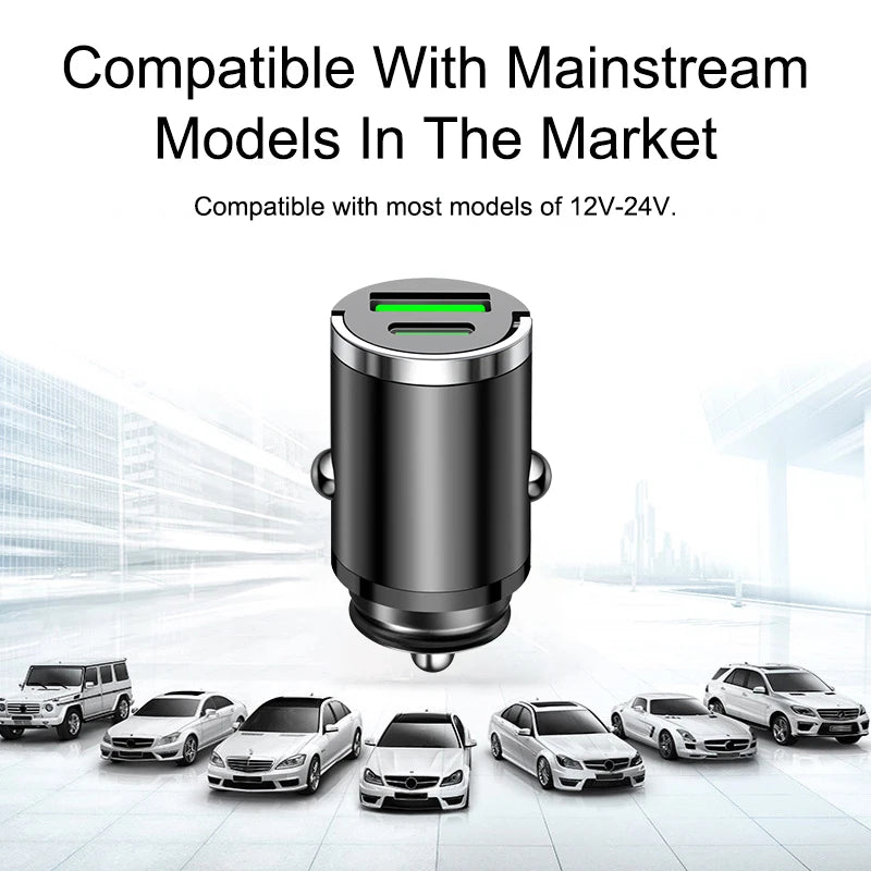 200W Mini Car Charger Fast Charging QC3.0 PD USB Type-C Adapter for iPhone Xiaomi Samsung