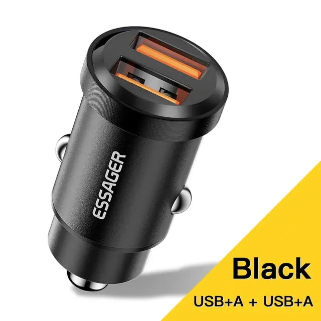 ESSAGER 30W 5A QC PD 3.0 SCP USB Car Charger Quick Charge 4.0 USB-C Fast Charging for iPhone Huawei