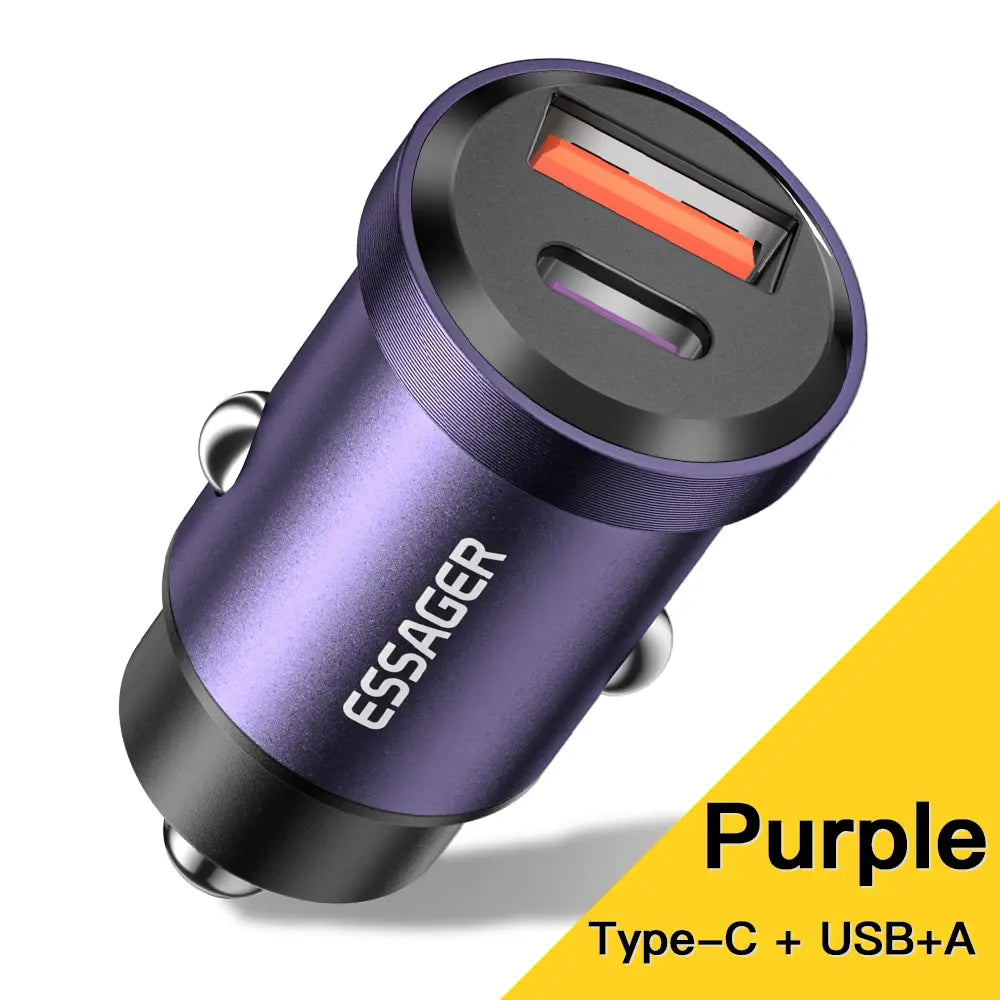 ESSAGER 30W 5A QC PD 3.0 SCP USB Car Charger Quick Charge 4.0 USB-C Fast Charging for iPhone Huawei
