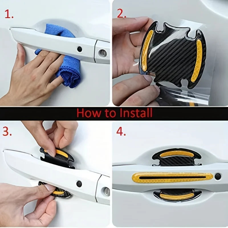8PCS Reflective Car Door Handle Protective Film, Scratch Guard with Carbon Fiber Look