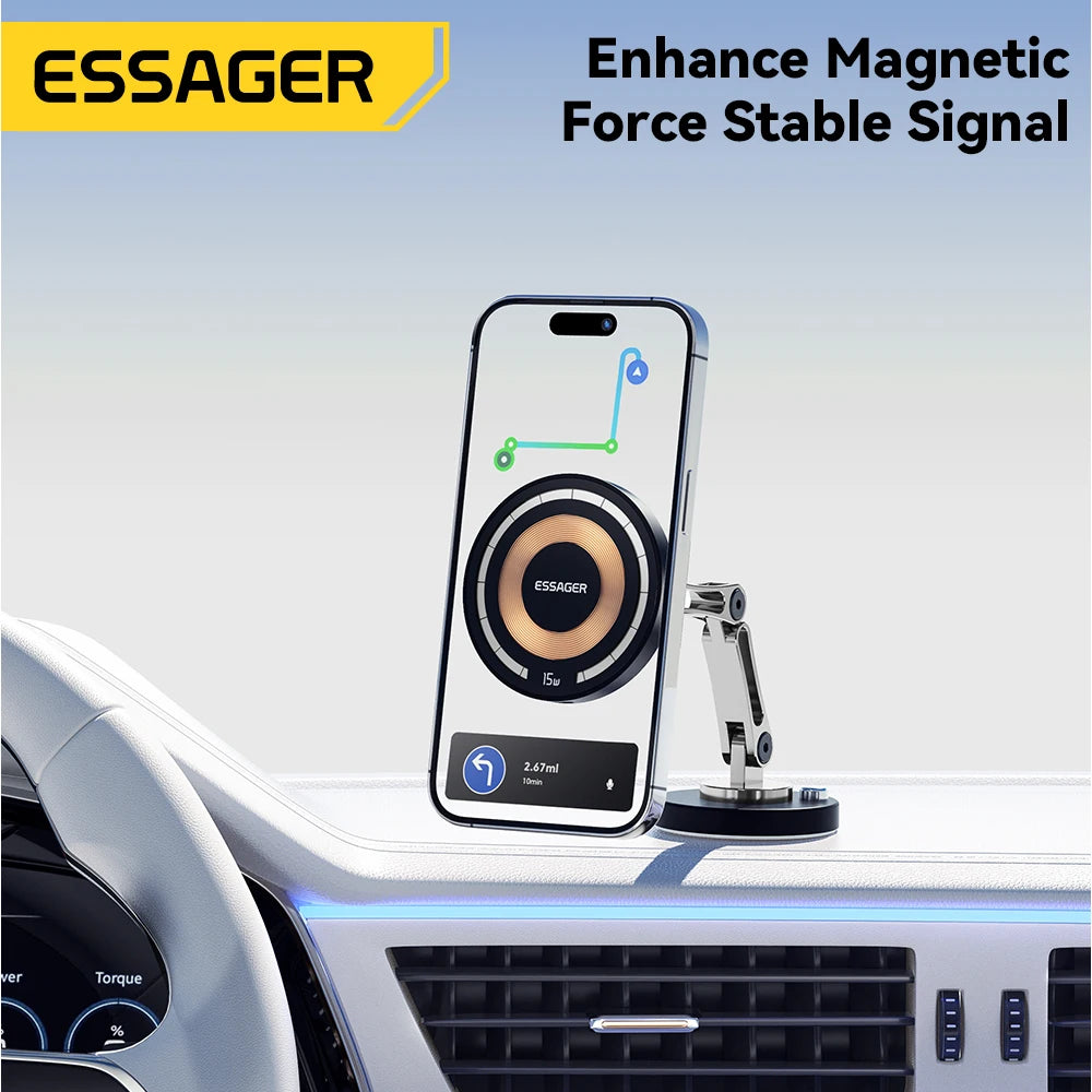 ESSAGER Magnetic Wireless Charger Car Phone Holder 15W Fast Charging Mount Stand for Magsafe iPhone