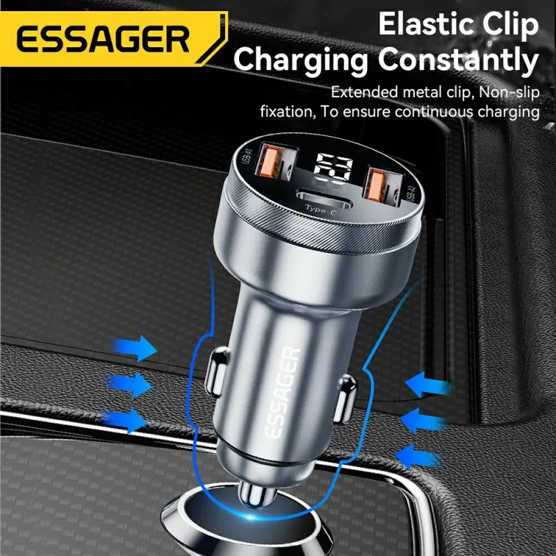ESSAGER 80W Car Charger USB Type C Dual Port Fast Charger For iPhone Samsung iPad Laptops Tablets
