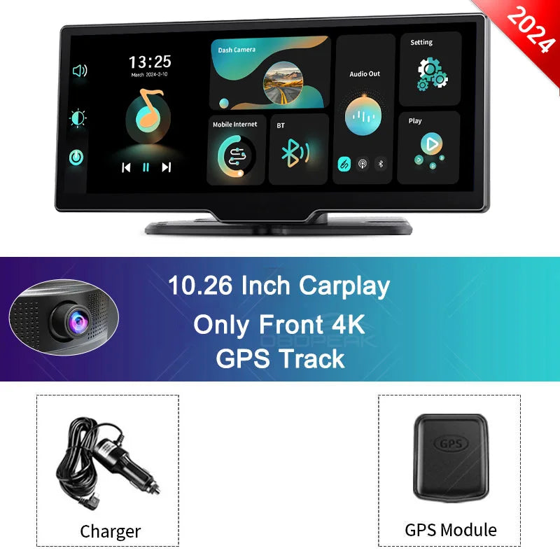 K2 4K Dash Cam with 10.26" Touchscreen, Carplay, Android Auto, GPS & Rearview Camera