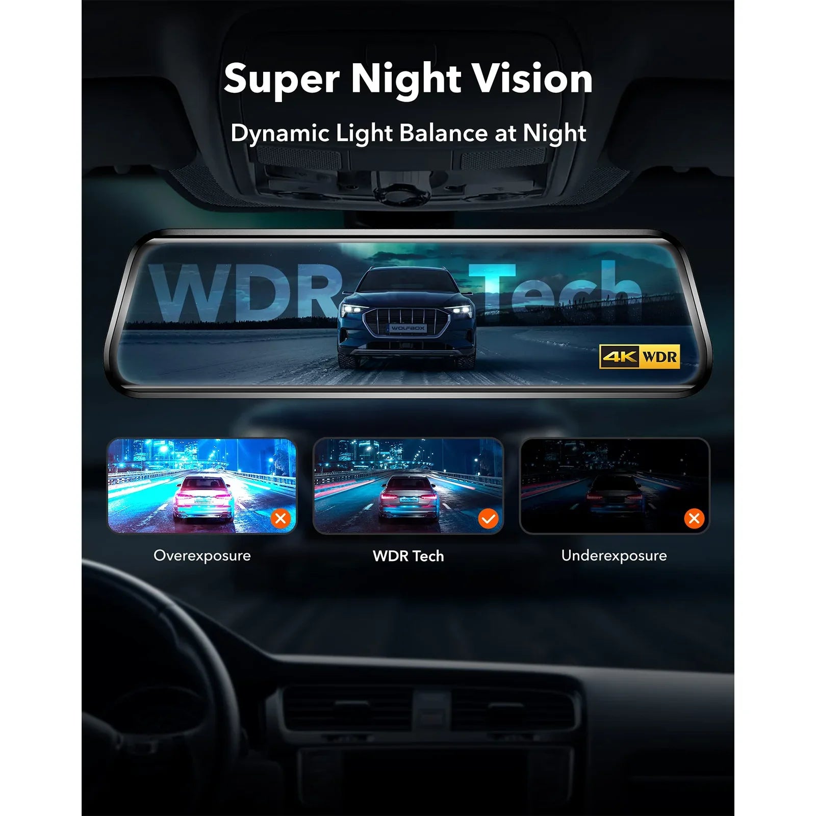 WOLFBOX G930 10 Inch 4K Wifi Dash Camera DVR Mirror Car Cam With GPS Parking Monitor Night Vision