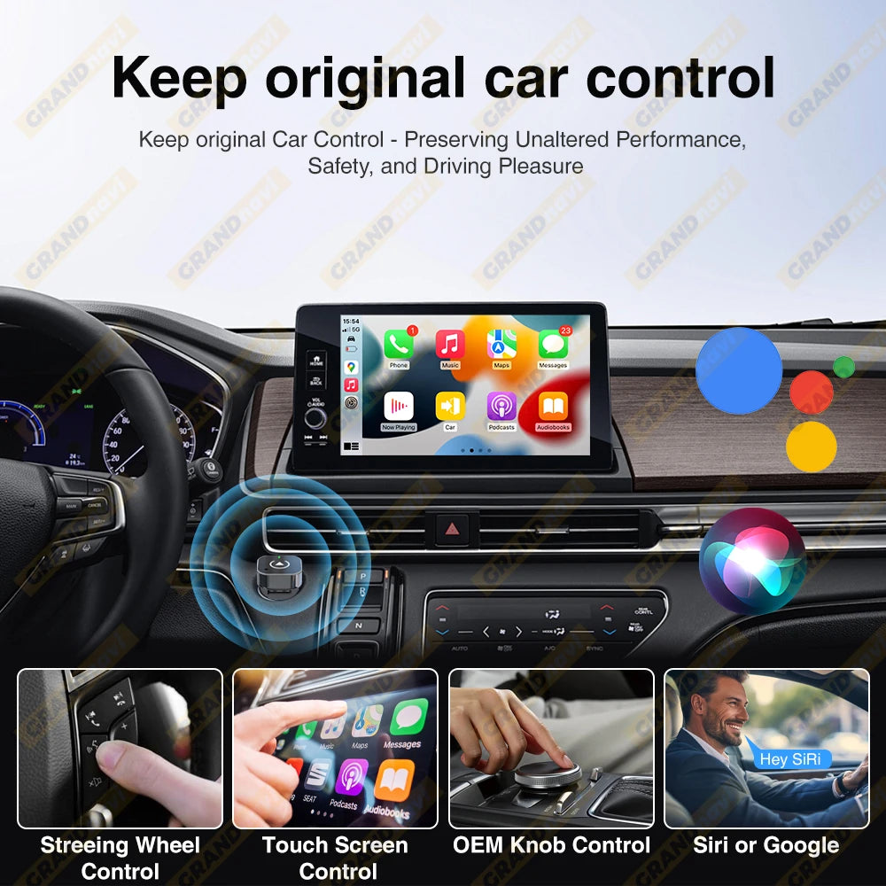 2-in-1 Wired to Wireless CarPlay & Android Auto Adapter USB Plug & Play Bluetooth for OEM Stereo
