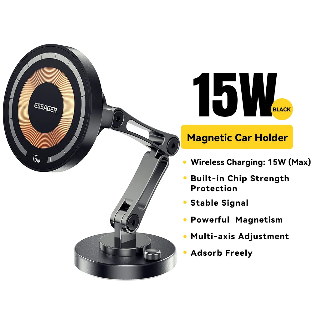 ESSAGER Magnetic Wireless Charger Car Phone Holder 15W Fast Charging Mount Stand for Magsafe iPhone