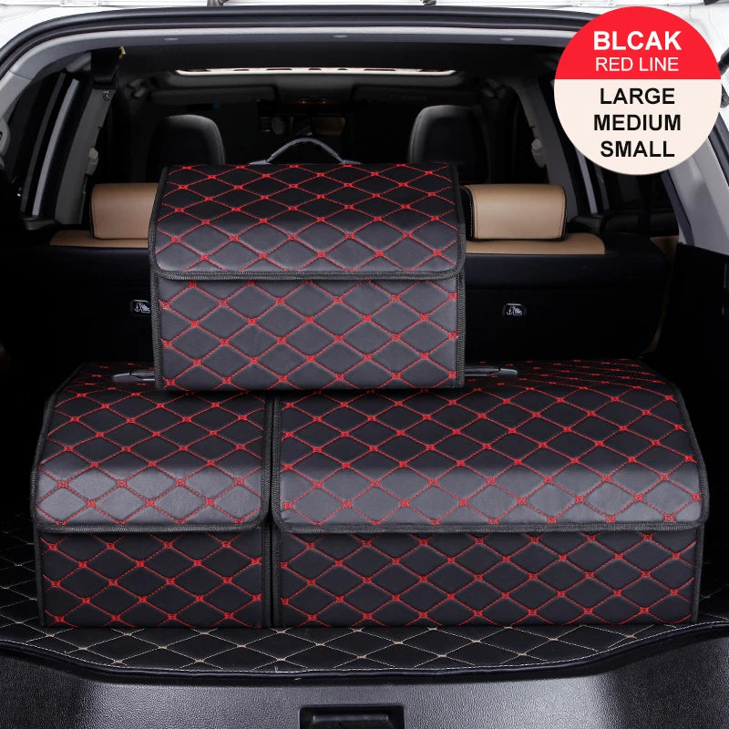 Car Trunk Organiser Box Large Capacity PU Leather Folding Storage Bag for Auto Tools and Emergency Use
