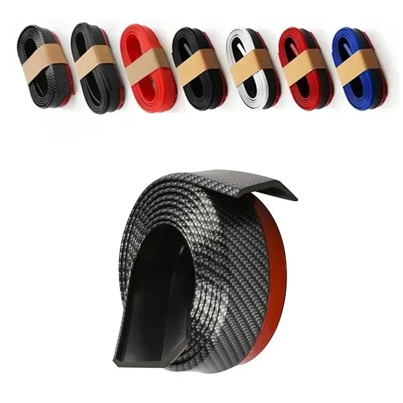 2.5M Universal Carbon Fibre Car Bumper Lip, Anti-Scratch Rubber Spoiler for Front & Side Skirts