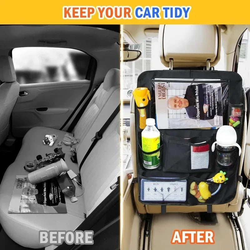 2PCS Car Backseat Organiser Kick Mats with Touchscreen Tablet Holder, Back Seat Storage