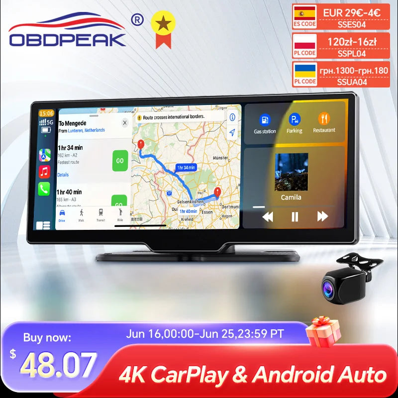 K2 4K Dash Cam with 10.26" Touchscreen, Carplay, Android Auto, GPS & Rearview Camera