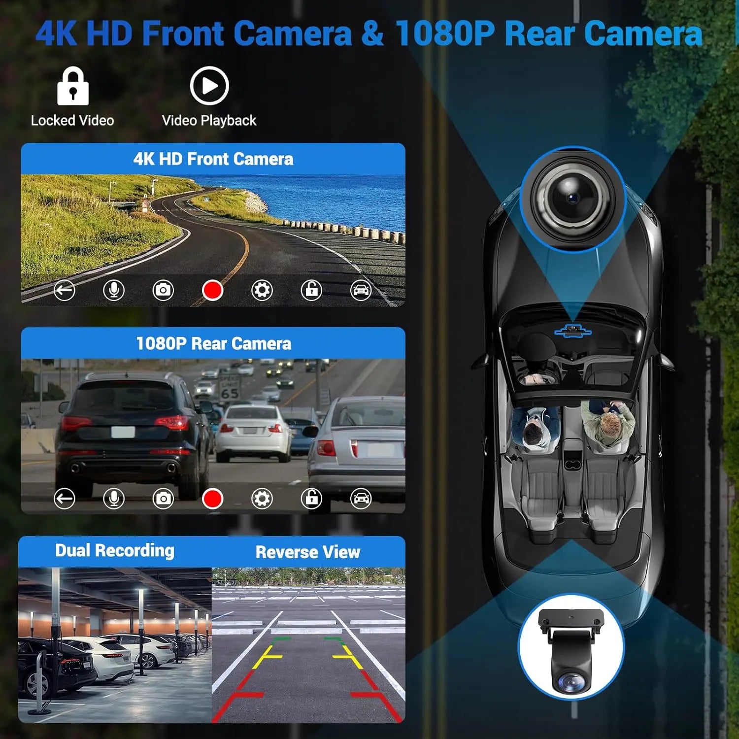 11.26" 4K Dash Cam with Wireless CarPlay, Android Auto, GPS Navigation, Bluetooth & Rear Camera