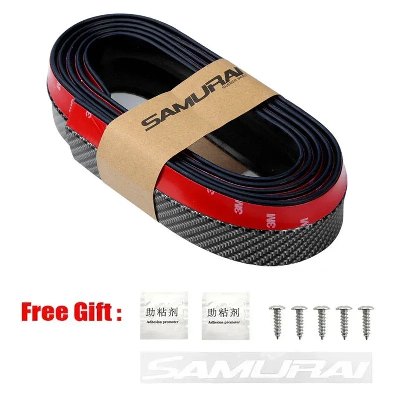 2.5M Universal Carbon Fibre Car Bumper Lip, Anti-Scratch Rubber Spoiler for Front & Side Skirts