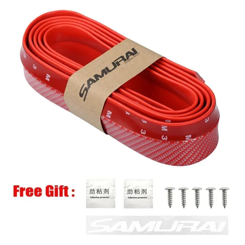 2.5M Universal Carbon Fibre Car Bumper Lip, Anti-Scratch Rubber Spoiler for Front & Side Skirts