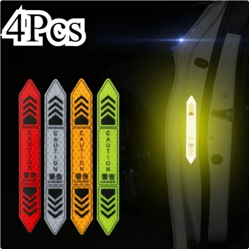 4PCS Reflective CAUTION Car Door Warning Stickers, Night Visibility Safety Decals