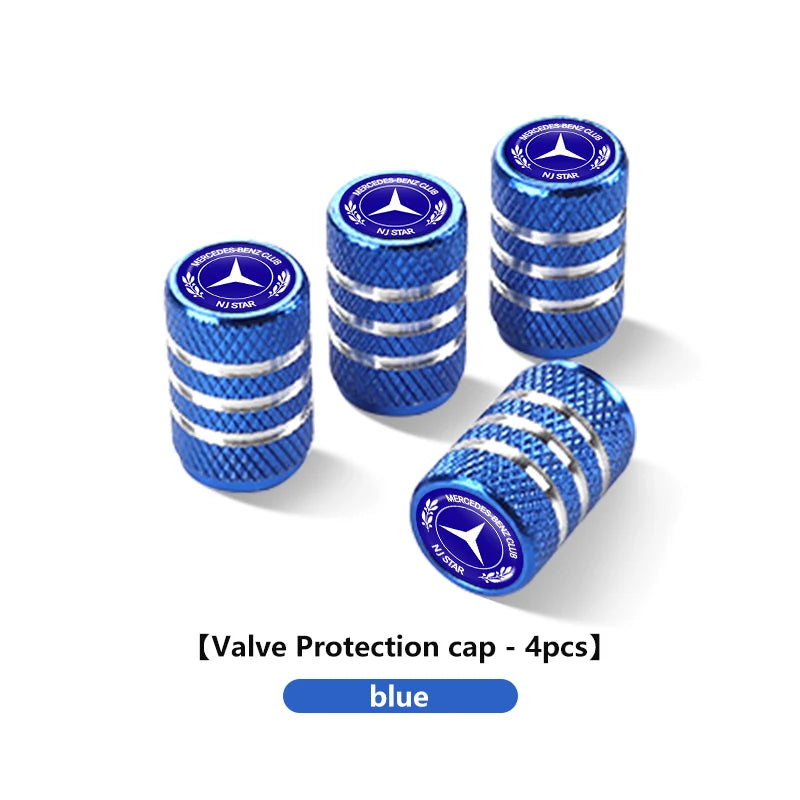 4x Aluminium Valve Caps for Mercedes-Benz, Tyre Dustproof Stem Covers for AMG A C E G GLC CLA