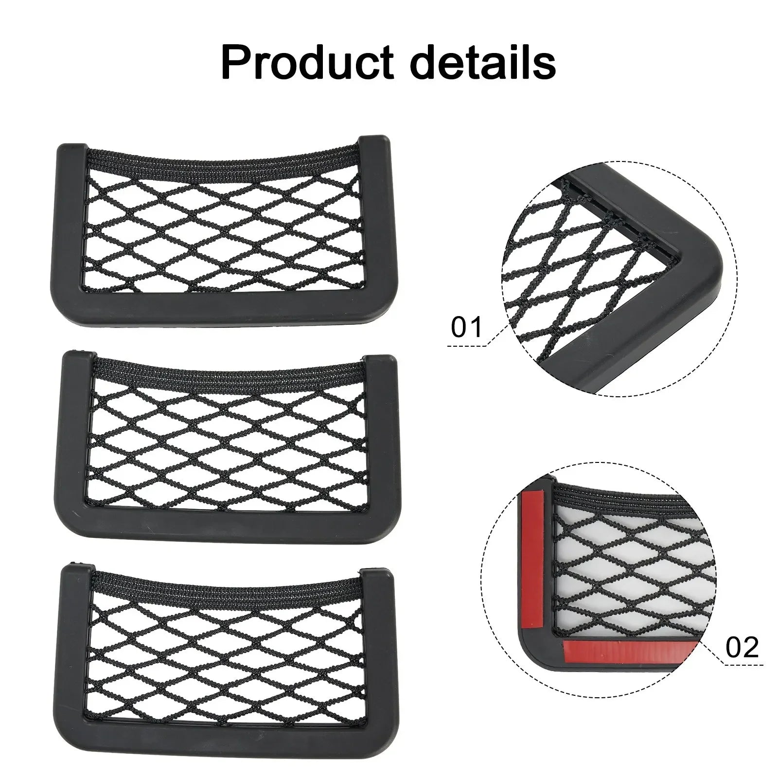 3PCS Universal Car Mesh Organizer, Seat Side Net Pocket Storage for Phone & Small Items