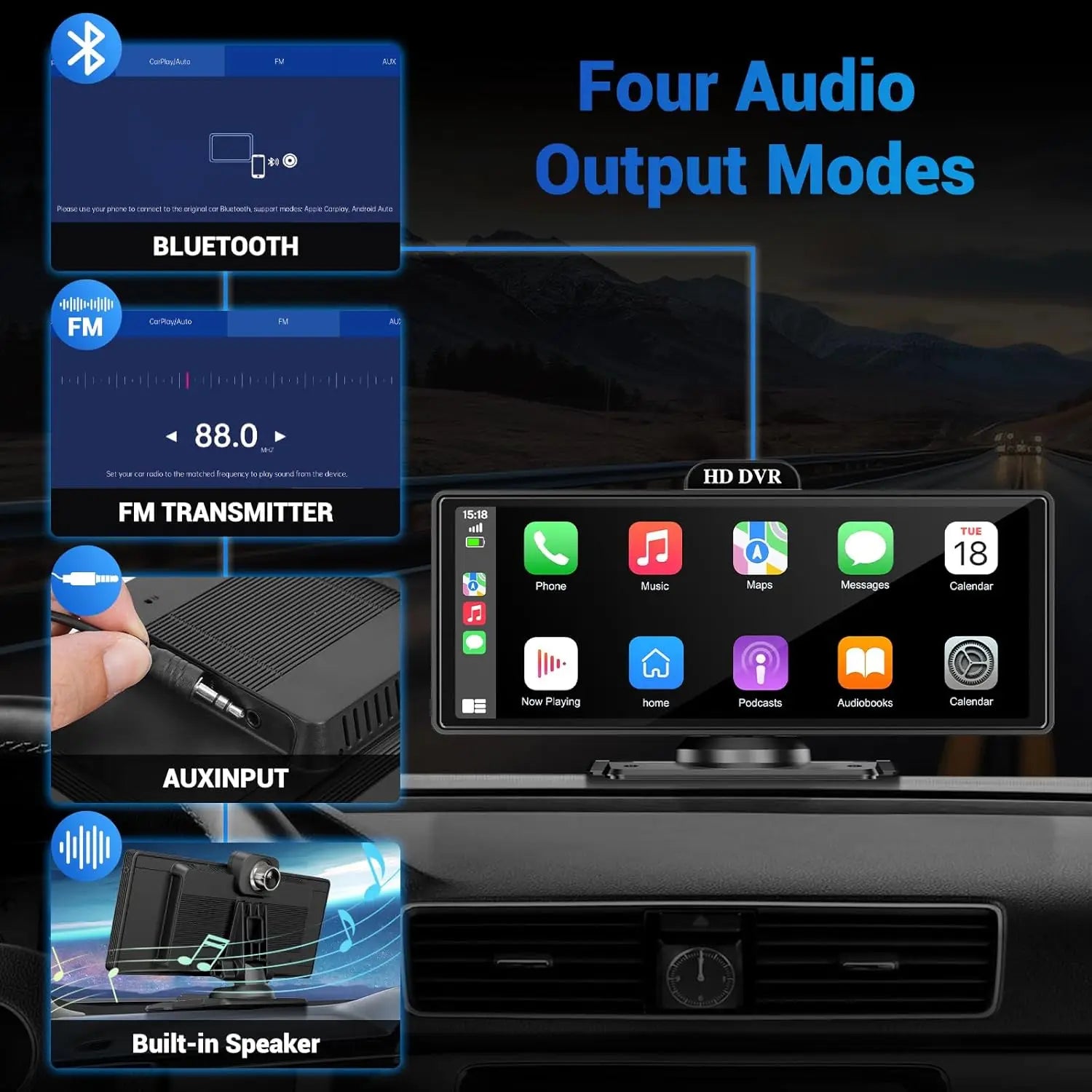 11.26" 4K Dash Cam with Wireless CarPlay, Android Auto, GPS Navigation, Bluetooth & Rear Camera