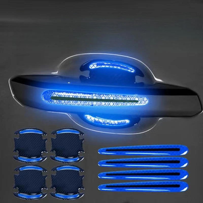 8PCS Reflective Car Door Handle Protective Film, Scratch Guard with Carbon Fiber Look