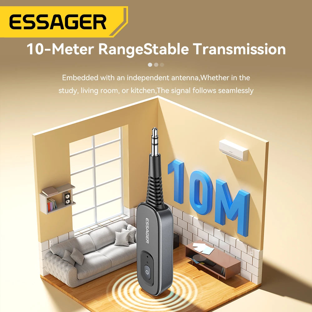 Essager Bluetooth 5.1 Audio Receiver & Transmitter, 3.5mm AUX, Mic, Wireless Adapter for Car, TV, PC