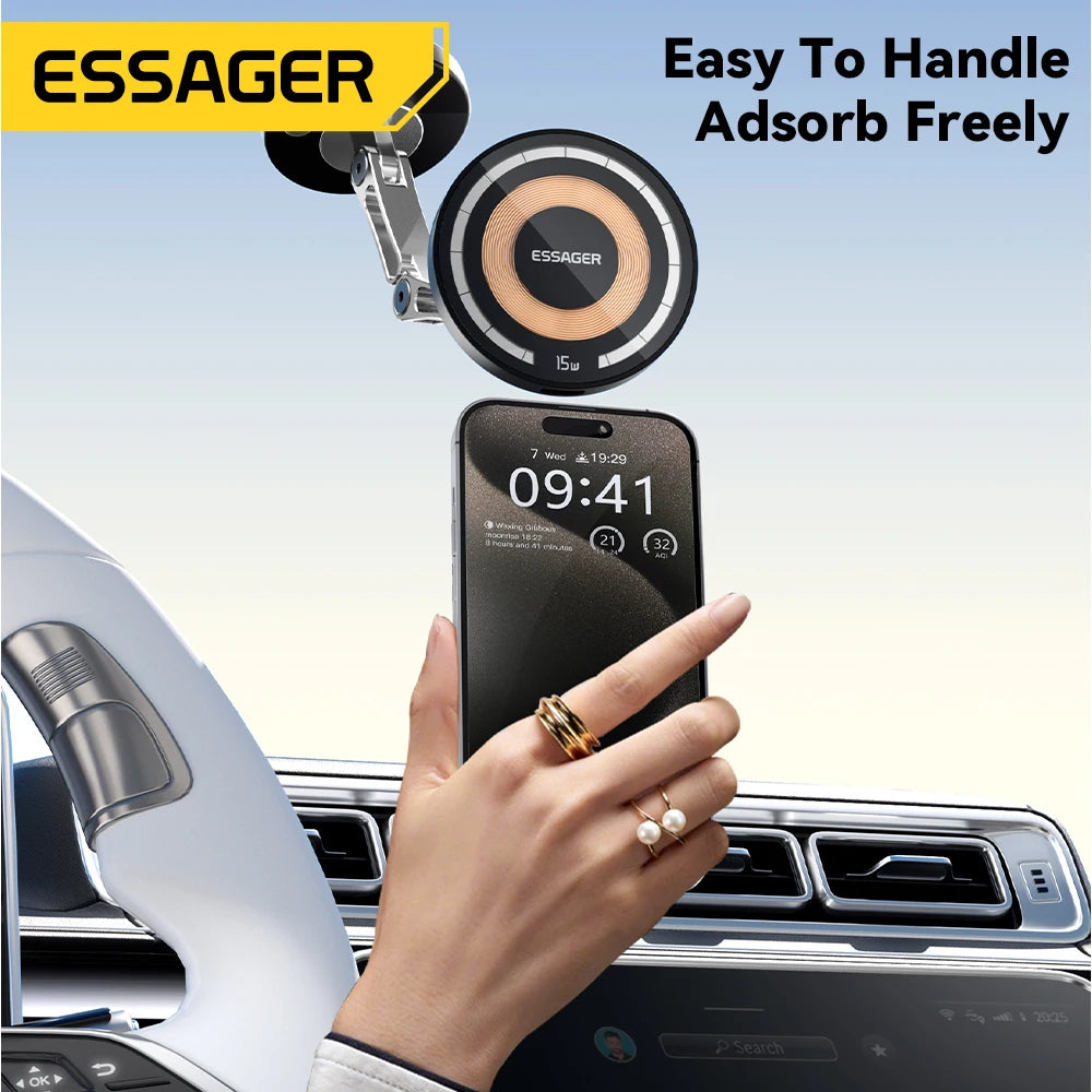ESSAGER Magnetic Wireless Charger Car Phone Holder 15W Fast Charging Mount Stand for Magsafe iPhone