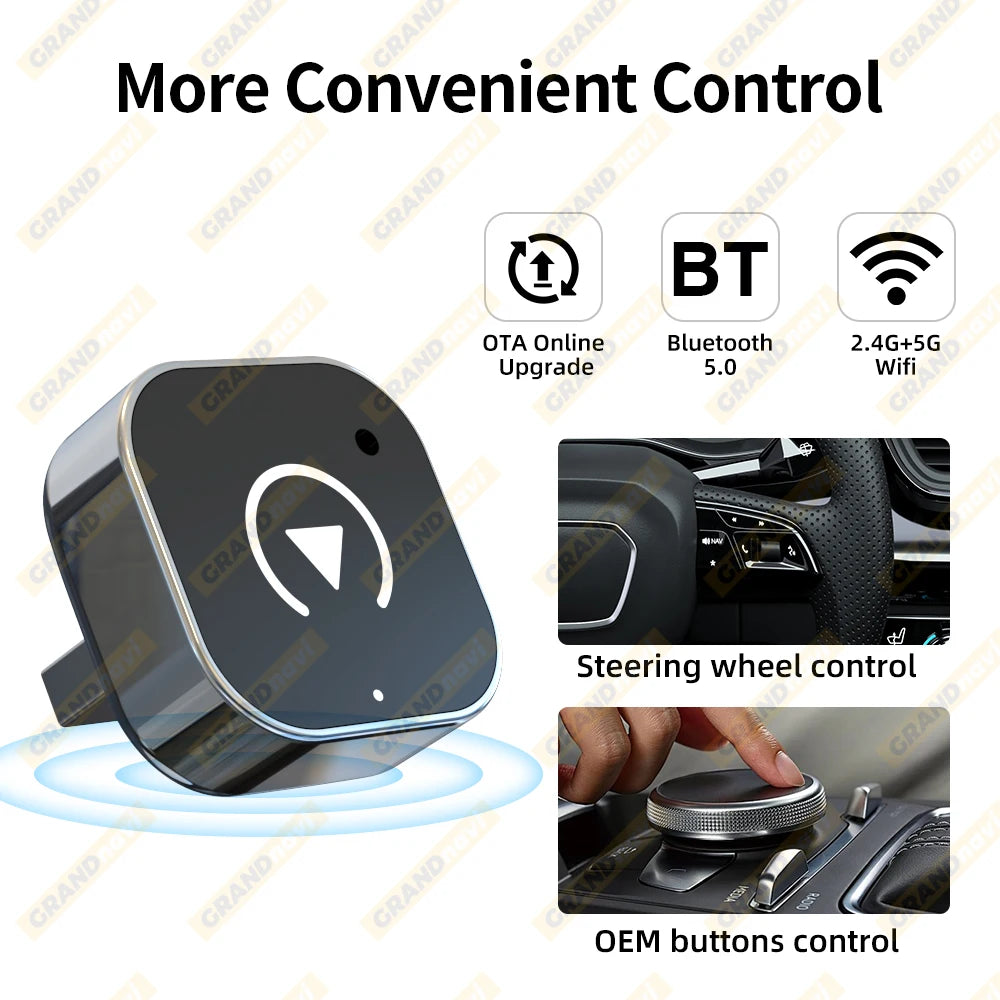 2-in-1 Wired to Wireless CarPlay & Android Auto Adapter USB Plug & Play Bluetooth for OEM Stereo