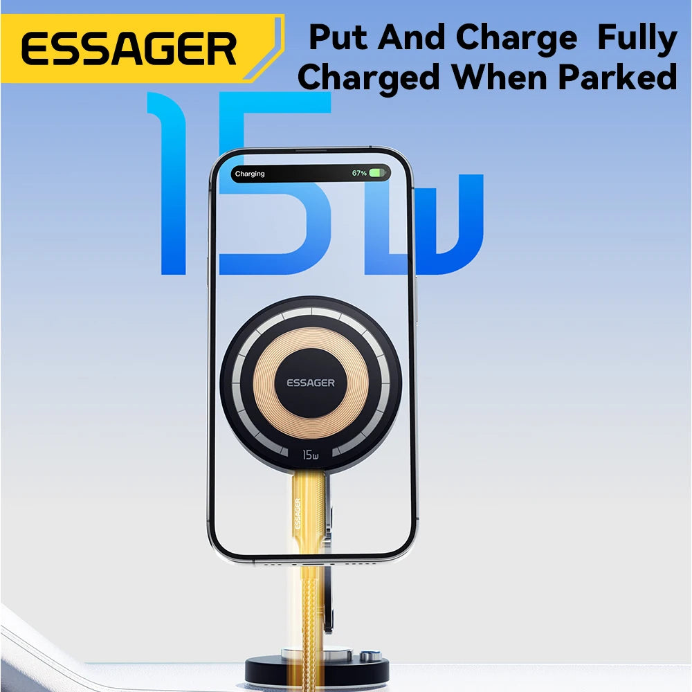 ESSAGER Magnetic Wireless Charger Car Phone Holder 15W Fast Charging Mount Stand for Magsafe iPhone