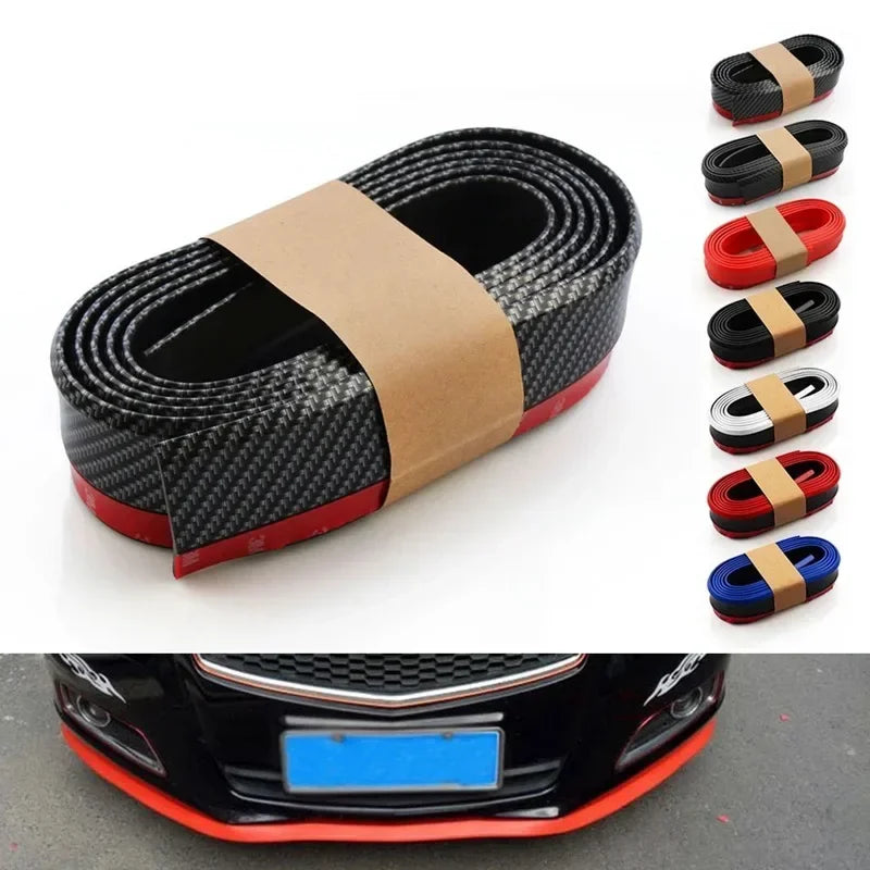 2.5M Universal Carbon Fibre Car Bumper Lip, Anti-Scratch Rubber Spoiler for Front & Side Skirts