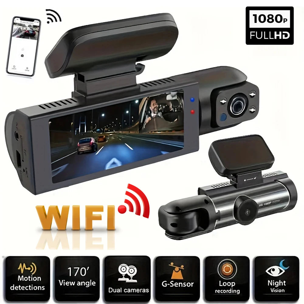 1080P WIFI Dual Lens Car Dash Cam Front & Interior Camera With Night Vision And Loop Recording DVR
