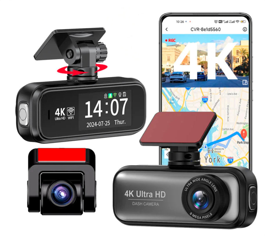 4K Dual Lens Dash Cam with GPS, Wi-Fi, Night Vision, 24H Parking & Rear Camera DVR Night Vision