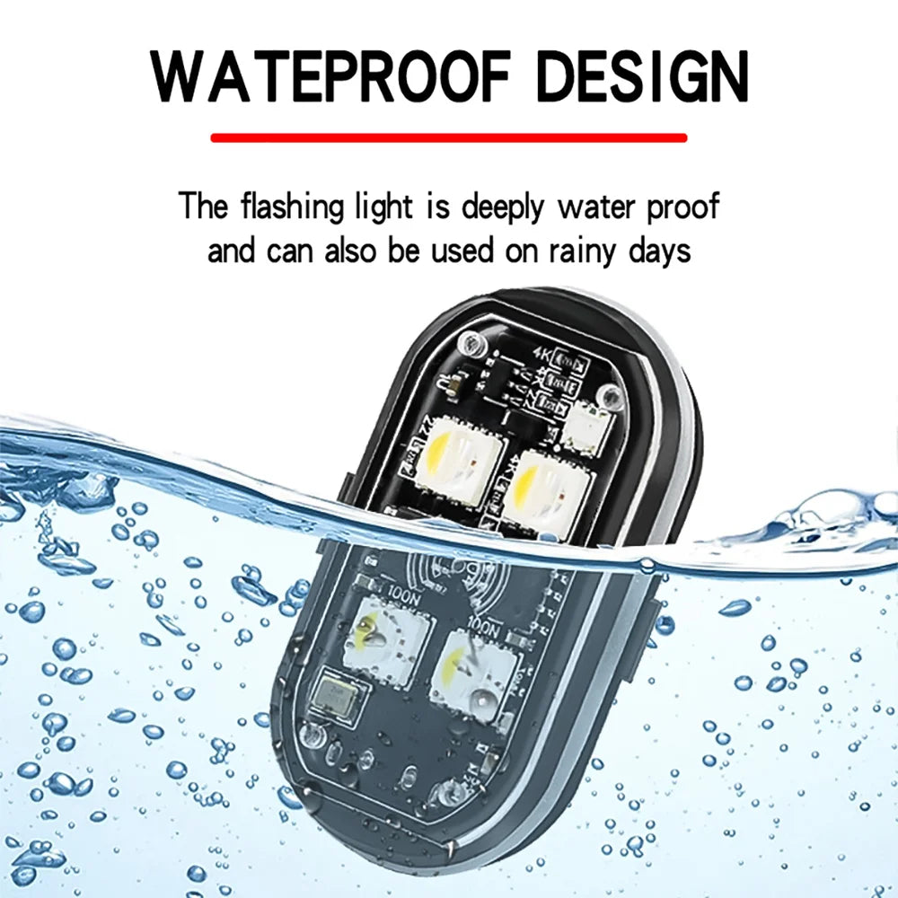 2/4PCS Wireless Rechargeable LED Strobe Lights, 8-Colour Car Atmosphere & Anti-Collision Lamps