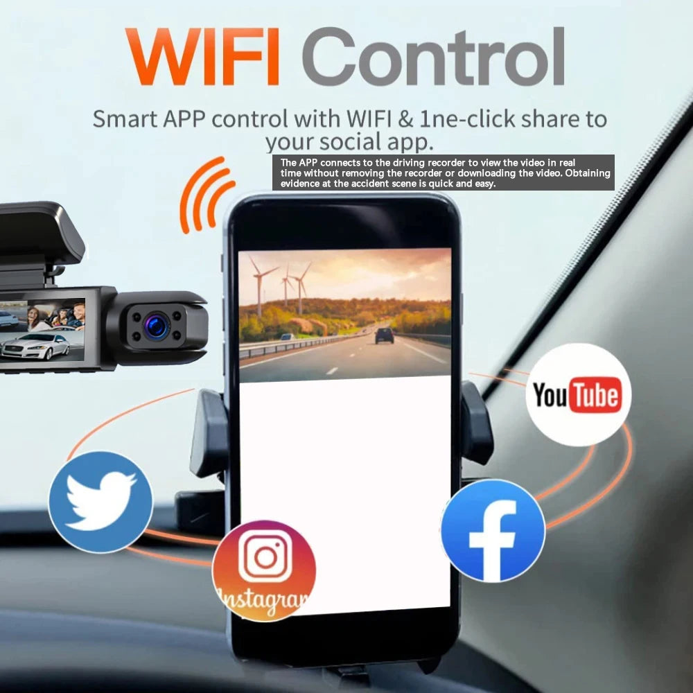 1080P WIFI Dual Lens Car Dash Cam Front & Interior Camera With Night Vision And Loop Recording DVR
