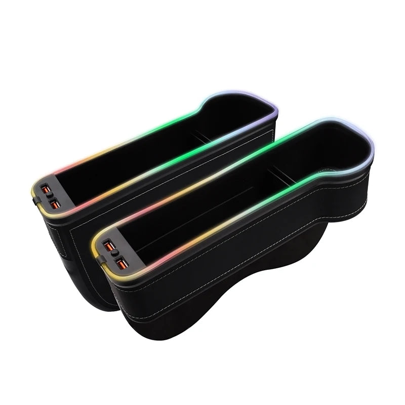 Car Seat Gap Filler with LED Lights, Cup Holder & Dual USB Charger, 7-Colour Storage Organizer