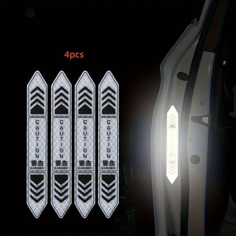 4PCS Reflective CAUTION Car Door Warning Stickers, Night Visibility Safety Decals