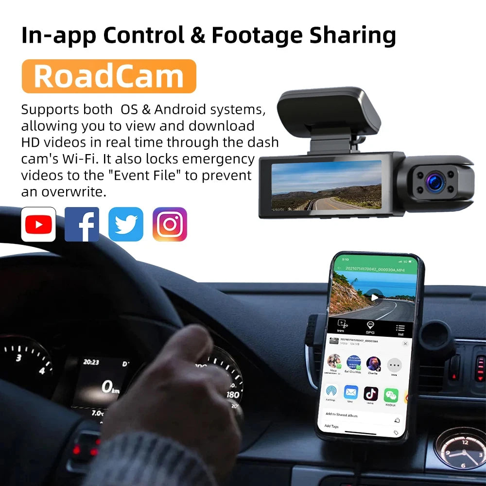 1080P WIFI Dual Lens Car Dash Cam Front & Interior Camera With Night Vision And Loop Recording DVR