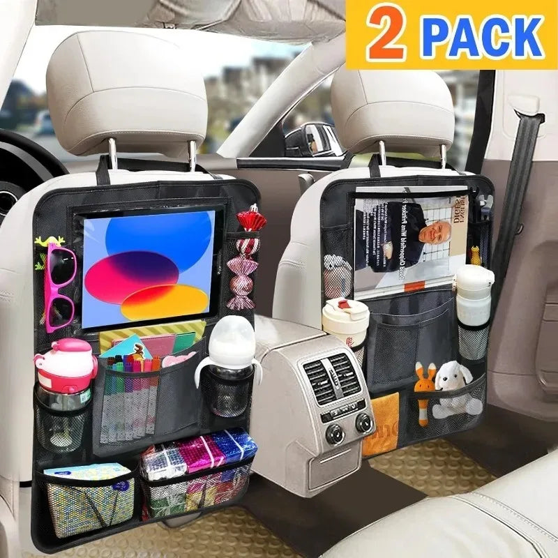 2PCS Car Backseat Organiser Kick Mats with Touchscreen Tablet Holder, Back Seat Storage