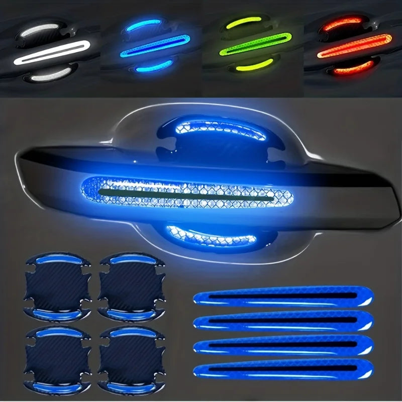 8PCS Reflective Car Door Handle Protective Film, Scratch Guard with Carbon Fiber Look