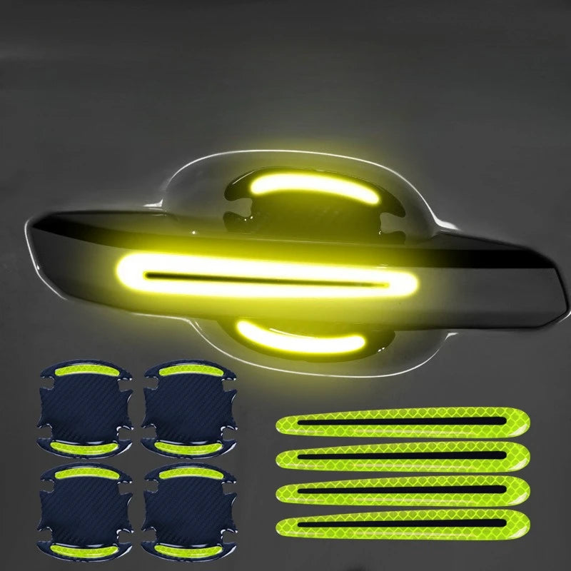 8PCS Reflective Car Door Handle Protective Film, Scratch Guard with Carbon Fiber Look