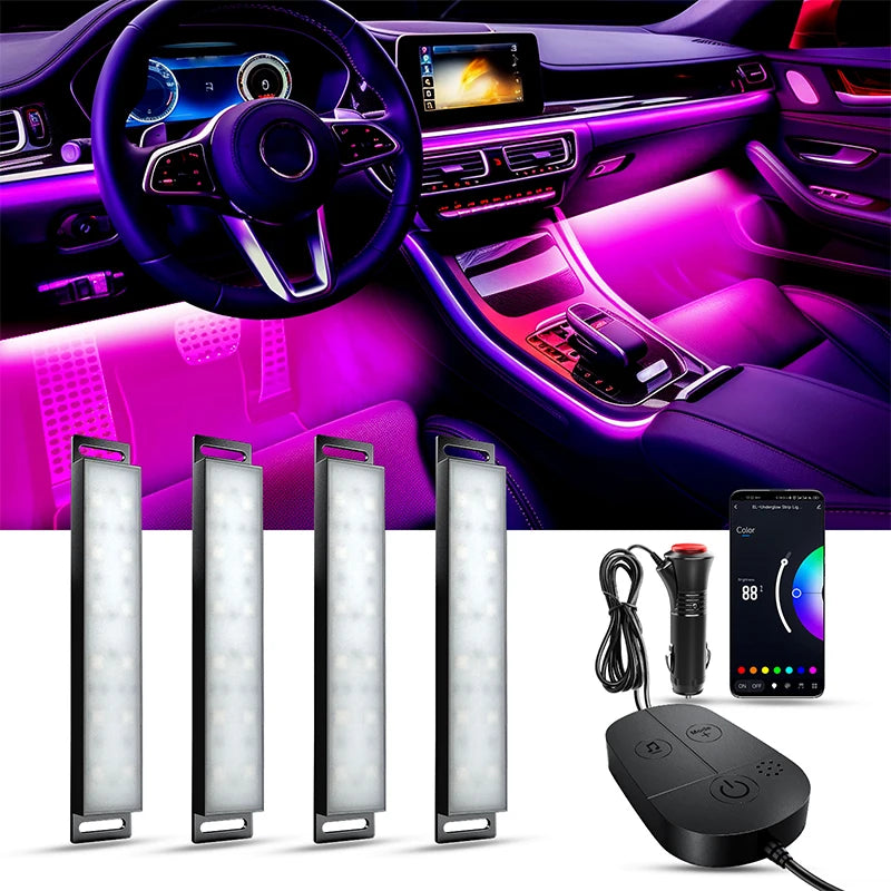 RGB Car Ambient LED Footwell Lights – APP + Box Control, Music Sync, 12V Interior Neon Strip