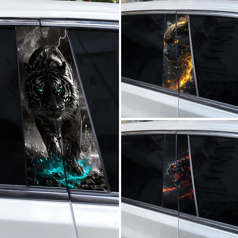 2PCS Tiger Car B-Pillar Decal, Scratch-Resistant Animal Style PVC Stickers for Car Body