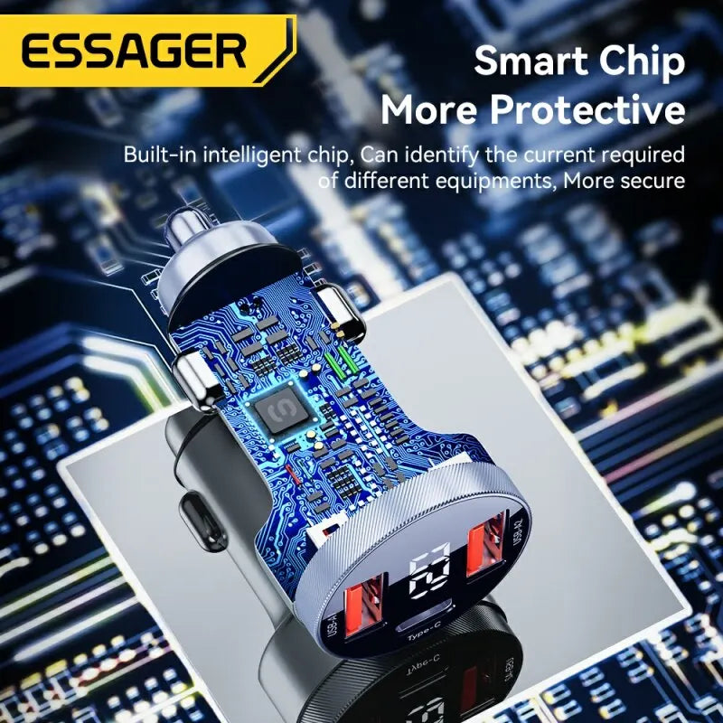 ESSAGER 80W Car Charger USB Type C Dual Port Fast Charger For iPhone Samsung iPad Laptops Tablets