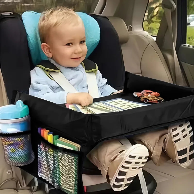 Foldable Expandable Car Seat Travel Tray with Storage Pockets, Lightweight, Wall-Mountable