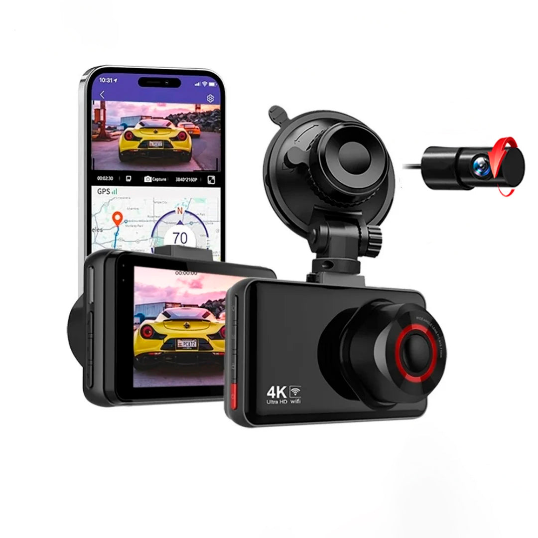 QOZ 4K Dash Cam with Rear Camera, Wi-Fi, Night Vision & Parking Monitor for Cars,  Video Recorder