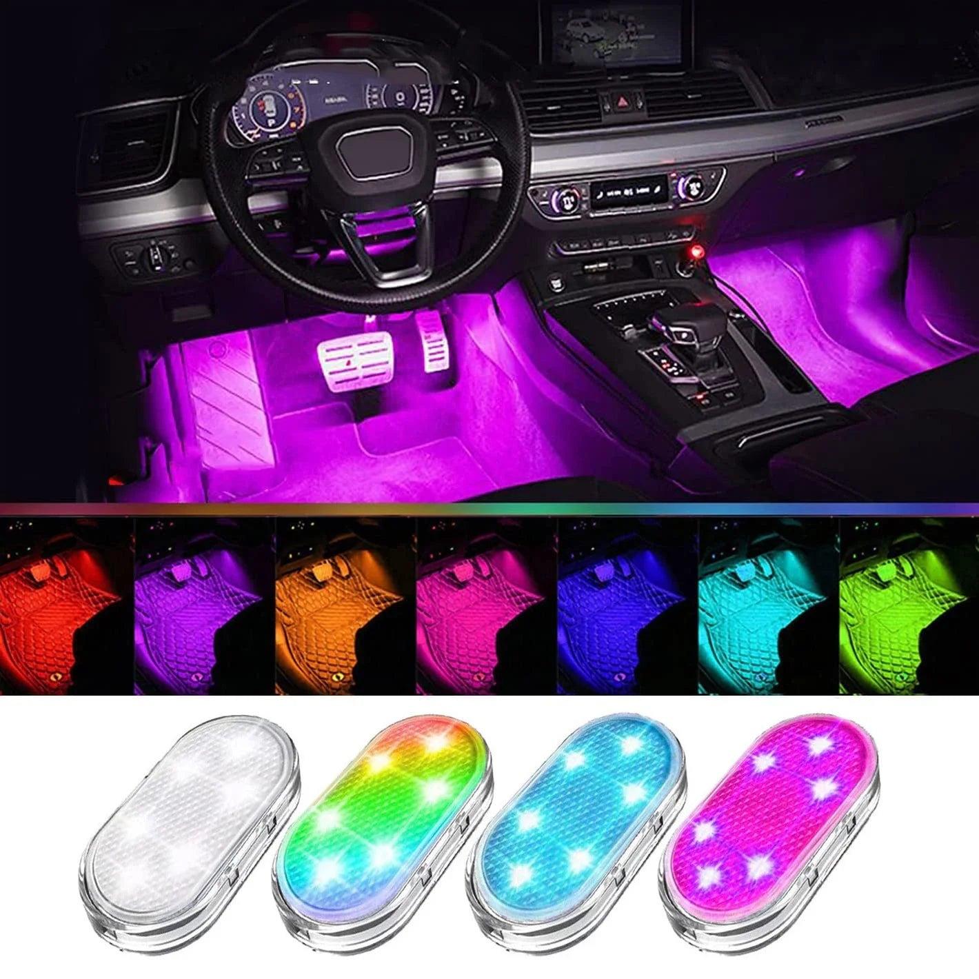 Wireless USB Rechargeable LED Car Interior Light, Touch Neon Accent Lamp for Seats & Footwells