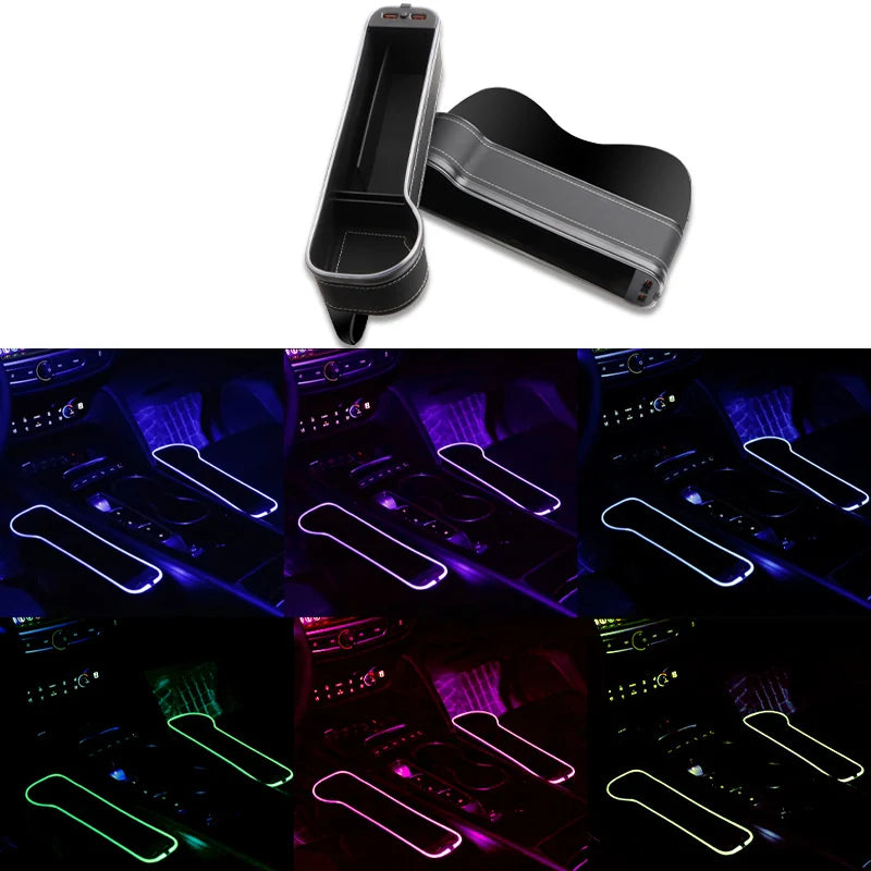 Car Seat Gap Filler with LED Lights, Cup Holder & Dual USB Charger, 7-Colour Storage Organizer